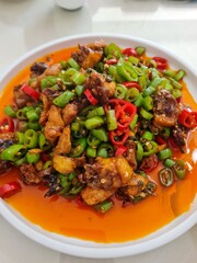 Stir-fried Chicken with Bell Peppers, a local dish from Sichuan, China