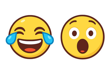 4K Animated Isolated Laugh and Wow Face Emoji Set, Social Media Expression Vector, Cartoon Smiley Icons, Emoticon Reaction Faces, Transparent Background Illustration