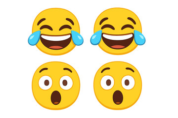 4K Animated Isolated Laughing and Surprised Face Emoticons Set, Social Media Expression Vector, Cartoon Illustration with Transparent Background, Emotional Reactions Collection
