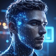 Digital face, futuristic, network