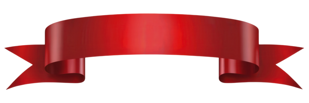 A glossy red ribbon banner with elegant curves and flowing ends isolated on transparent background