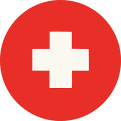 Obraz premium Red circle with white cross icon graphic symbol healthcare medical emergency aid first response safety symbol medicine