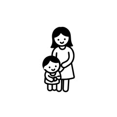 Black and White Vector Illustration of a Beautiful Mother Caring for Child in Minimalist Line Art Style