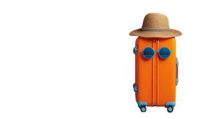 Orange suitcase with straw hat and sunglasses (2)