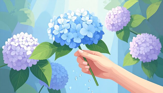 Hand holding hydrangea flowers - Powered by Adobe