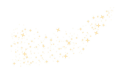 Shiny golden comet trail with sparkling star particles and festive magic light on transparent background