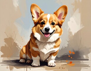 Digital painting of a corgi