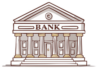 Cartoon Bank Building with Columns Financial Institution Architecture