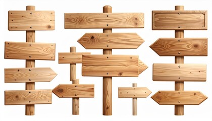 Vector illustration of a set of blank brown wooden signs and arrows on a post, perfect for displaying a message or a directional signpost