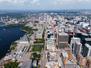 aerial city view of the skyline of downtown Ottawa, including Parliament buildings Ottawa, Ontario Canada.