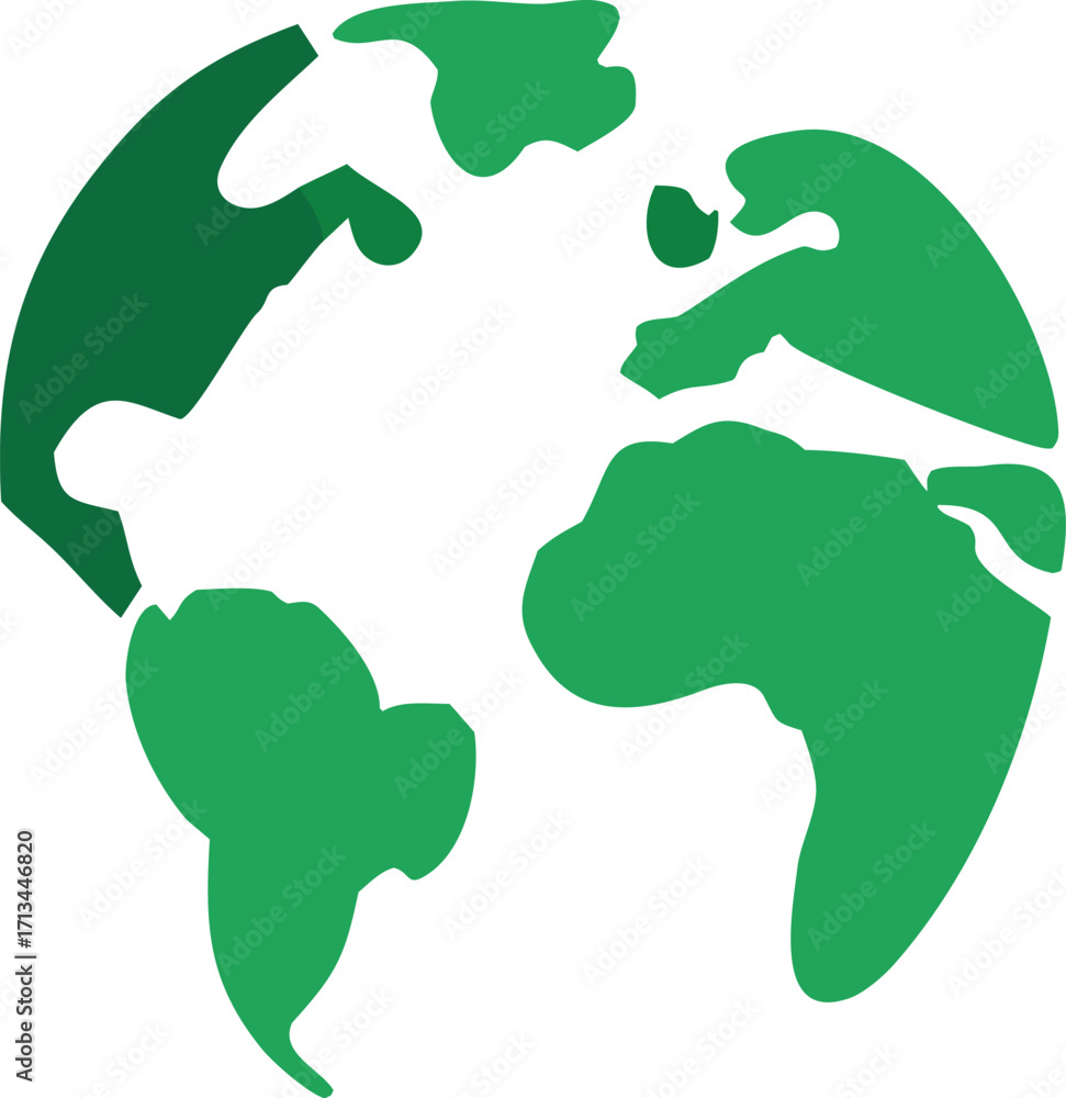 Poster stylized green globe representation showing continents in a simple clean design ideal for environmen
