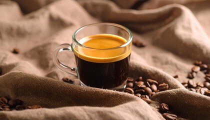 a glass of black coffee with a rustic background