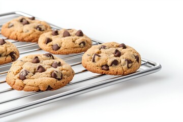 Homemade chocolate chip cookies cooling on rack