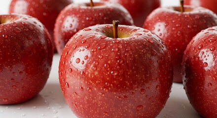 Close-up of Fresh Red Apples with Water Droplets