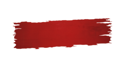 A textured rough red brush stroke with frayed edges isolated on a transparent background for design elements isolated on transparent background