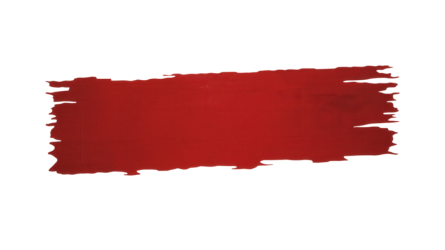 A textured rough red brush stroke with frayed edges isolated on a transparent background for design elements isolated on transparent background