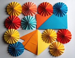 Colorful paper shapes arranged in a geometric pattern