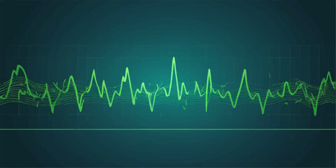Obraz premium Green heartbeat cardiogram graph line on a blue background forming a heart pulse wave vector illustration for medical health monitor rate ecg ekg healthcare medicine