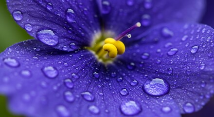 Close-up of Purple Flower with Water Droplets, Macro Shot.