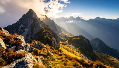 Mountain range sunset panorama