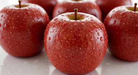 Close-up of Red Apples with Water Droplets, Fresh Fruit.