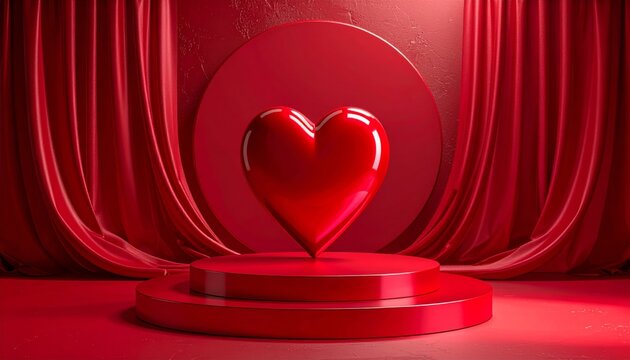 A romantic red velvet heart with a pink light on the stage, a perfect symbol of love for a Valentine's Day celebration