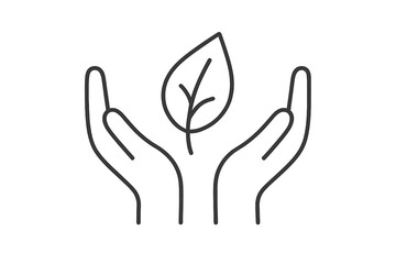 Hands holding leaf line icon. Concept for nature care, environment protection, ecology, growth. Symbol for sustainability, organic, natural, eco friendly lifestyle and conservation.