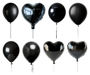 PNG Black balloons with glossy finish, element set on transparent background