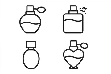 Obraz premium Perfume bottle line icon set. Fragrance spray and atomizer collection. Beauty cosmetic scent symbol. Vector outline illustration for web, app, logo, and design element.