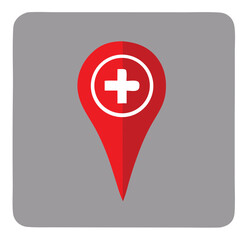 Obraz premium Medical health location pin icon with cross symbol for healthcare and emergency services finder app design
