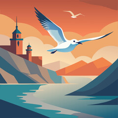 Fototapeta premium seagull flying over the ocean