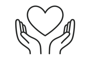 Obraz premium Hands holding a heart outline icon. Symbol of love, care, donation, and support. Vector graphic for charity, health, hope, and volunteering concepts. Valentine's Day sign.