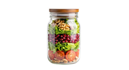 Healthy layered salad in a jar isolated on transparent background
