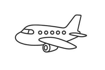 Airplane outline vector illustration set. Simple line art aircraft icon collection. Passenger jet symbol for air travel, transport, aviation, flight, and business design.