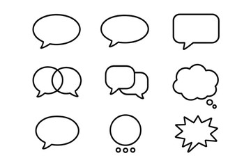 Speech bubble and thought balloon outline icon collection. Simple linear vector set for chat, dialogue, messages, and communication. Editable stroke for web, apps, and comics.