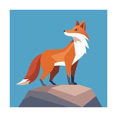 Obraz premium Geometric Fox Standing on a Rock stylized illustration