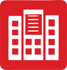 Modern red building icon symbolizing city skyline architecture business success and corporate growth symbol