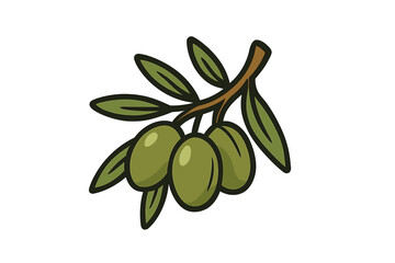 Olive branch vector icon. Green olives on a twig cartoon illustration. Symbol of peace, health, Greece. Natural organic food for healthy diet and olive oil production.