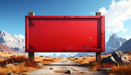 Red signpost in autumnal mountain landscape