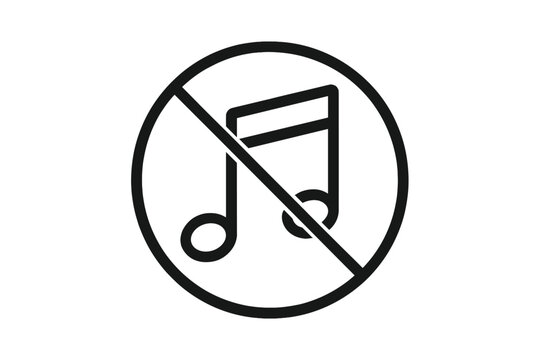 No music sign. Sound off icon. Mute button for audio control concept. Vector illustration for app and web user interface. Quiet zone symbol. Forbidden noise or melody.