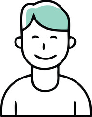 Simple stylized drawing of a smiling person with light green hair and simple clothing outline