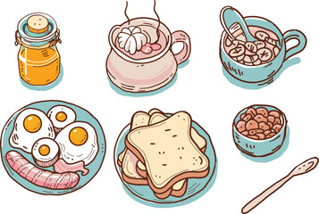 COME ON, LET'S HAVE BREAKFAST TOGETHER. VECTOR ILLUSTRATION.eps