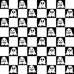 Halloween spooky ghost seamless repeat pattern on checkered background