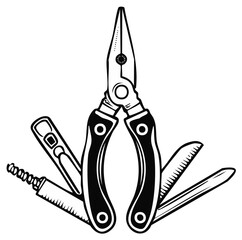 Black and White Illustration of a Multi-Tool