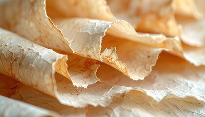 Paperbark curls peeling in layers creamy neutrals right side copy representing natural bark texture suitable for decor wellness and design