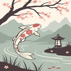 Vibrant japanese koi fish gracefully swimming in serene water detailed digital illustration