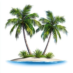 Fototapeta premium Idyllic Tropical Island with Two Palm Trees