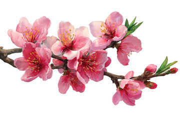 Peach blossom branch with pink flowers showcases delicate petals and vibrant colors, symbolizing beauty and renewal in nature. This stunning floral arrangement captures essence of spring