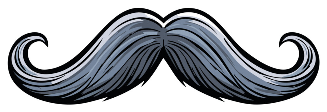 Detailed Gray Mustache Illustration Cartoon Style Mustache Decoration Isolated