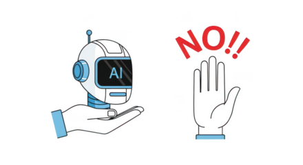 Hand holding ai symbol with no sign isolated on transparent background